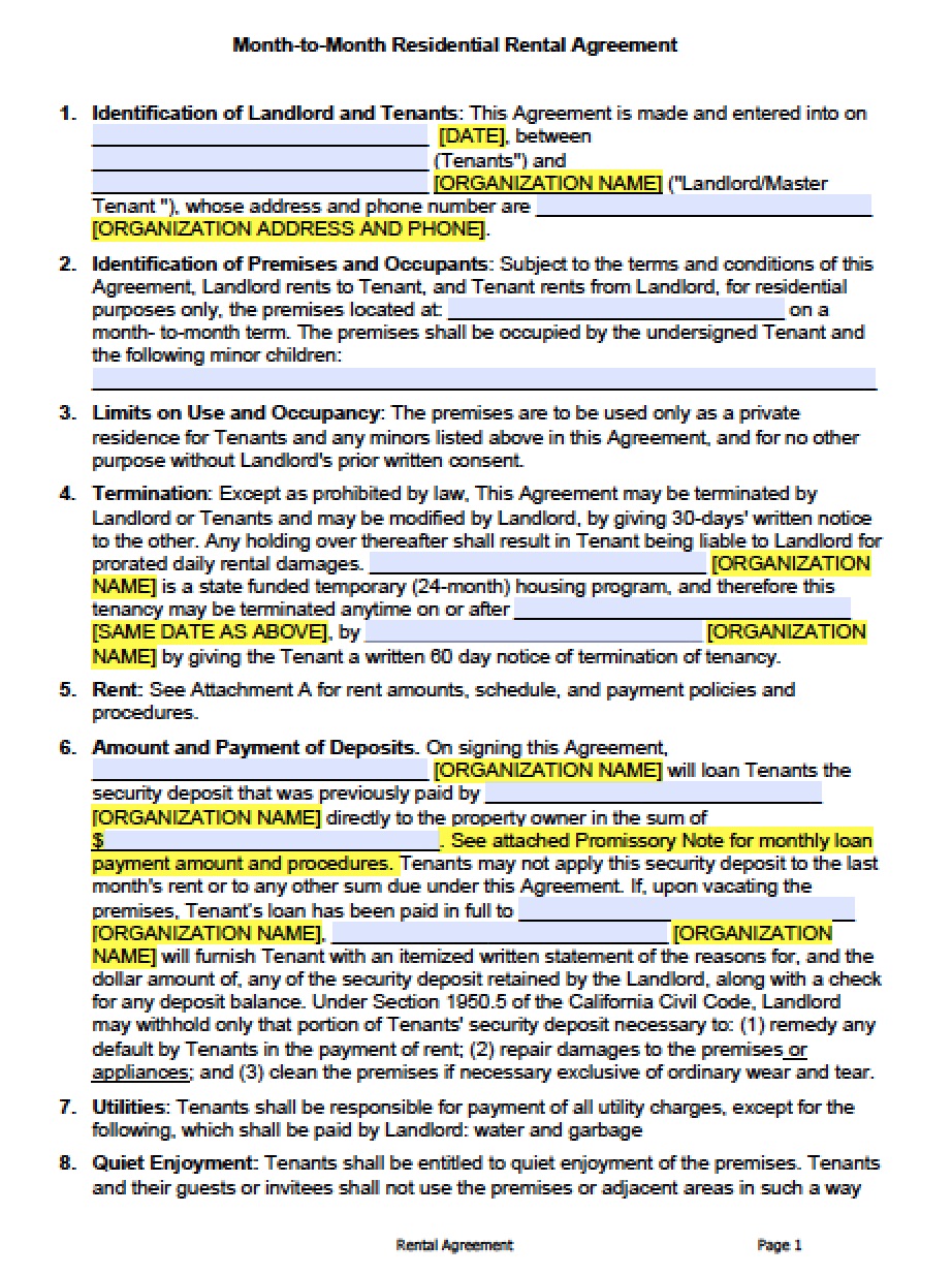 Free California Rental Lease Agreement Templates | PDF | Word
