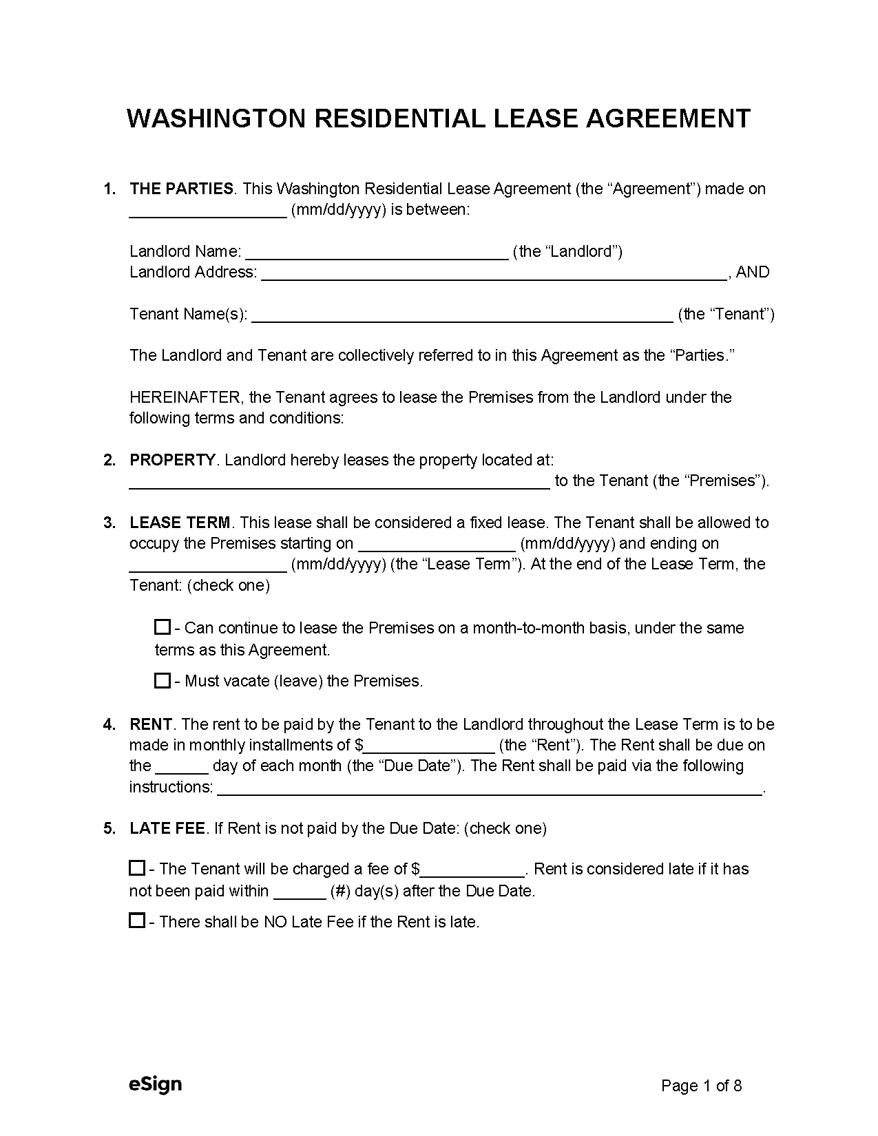 blank rental agreement washington state
