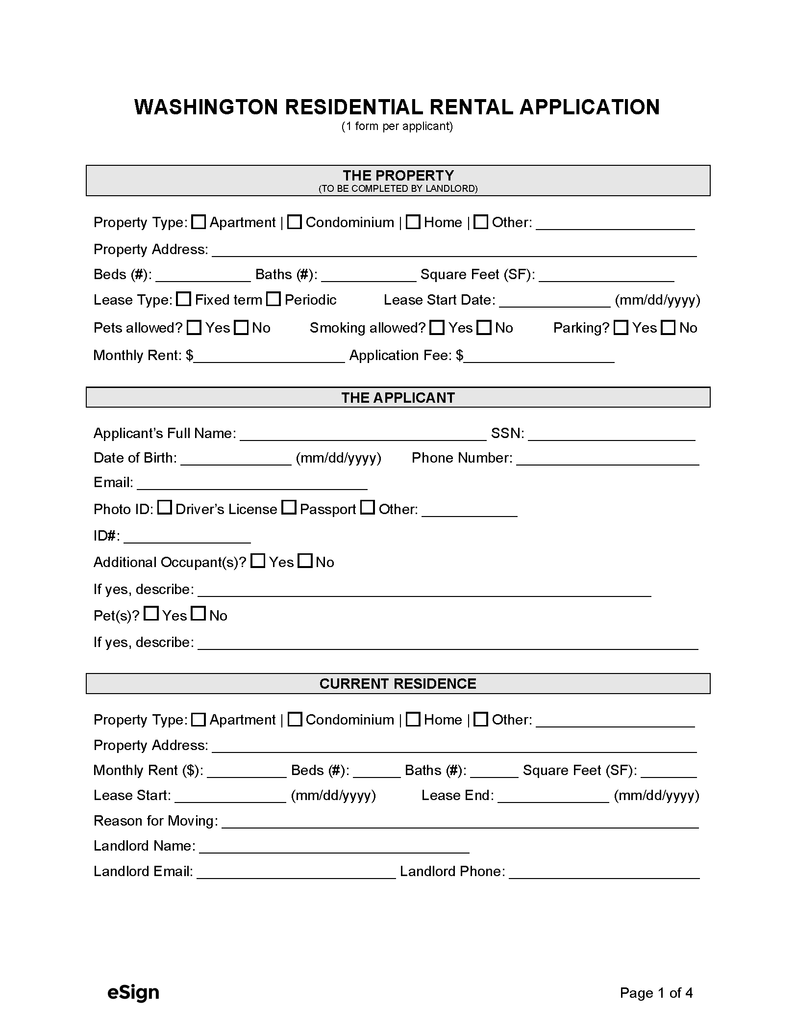 blank rental agreement washington state