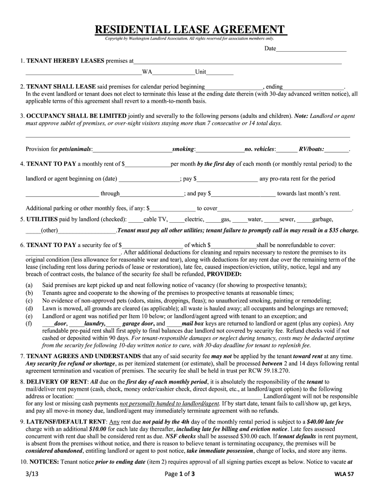 blank rental agreement washington state
