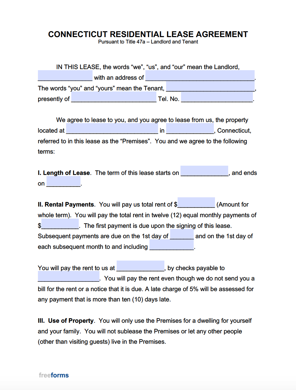 blank rental lease agreement ct