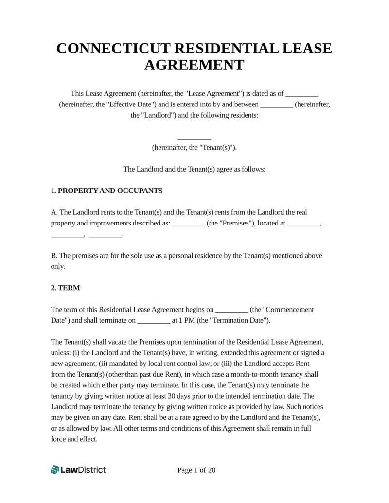blank rental lease agreement ct