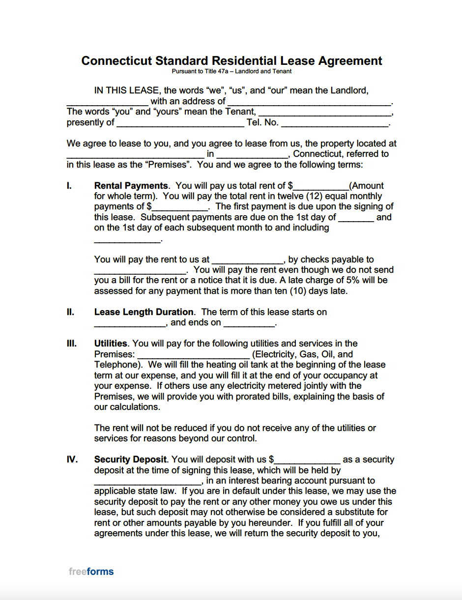 blank rental lease agreement ct