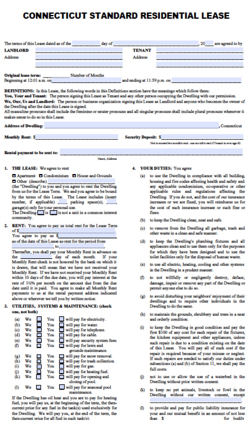 blank rental lease agreement ct