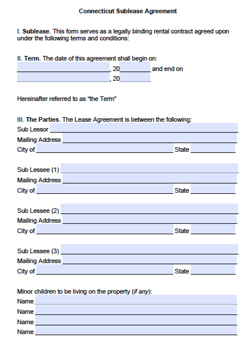 blank rental lease agreement ct