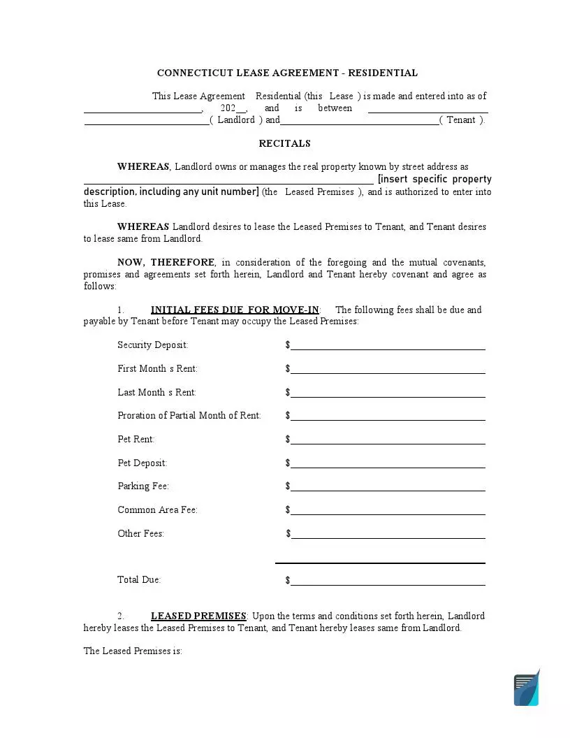 blank rental lease agreement ct