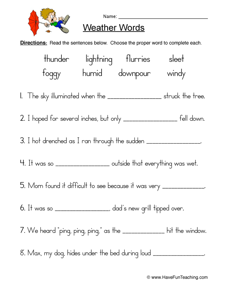 Weather Fill in the Blank Worksheet  