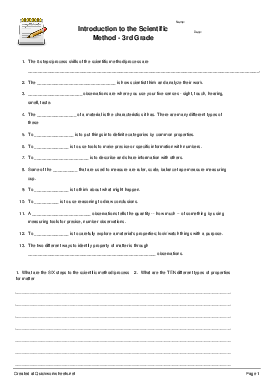 Introduction to the Scientific Method - 3rd Grade - Fill-in-the ...