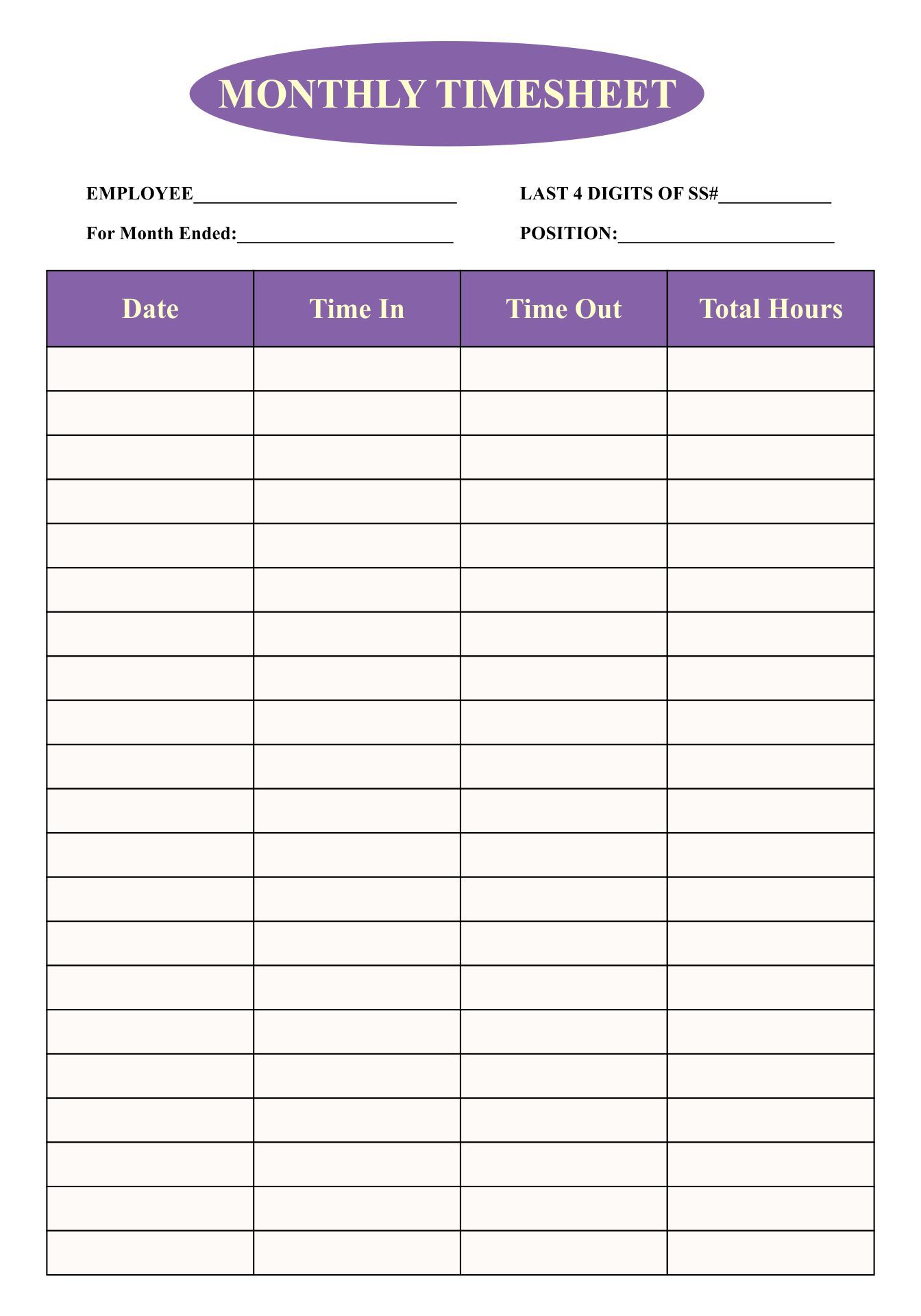 Blank Timesheets - 10 Free PDF Printables | Printablee