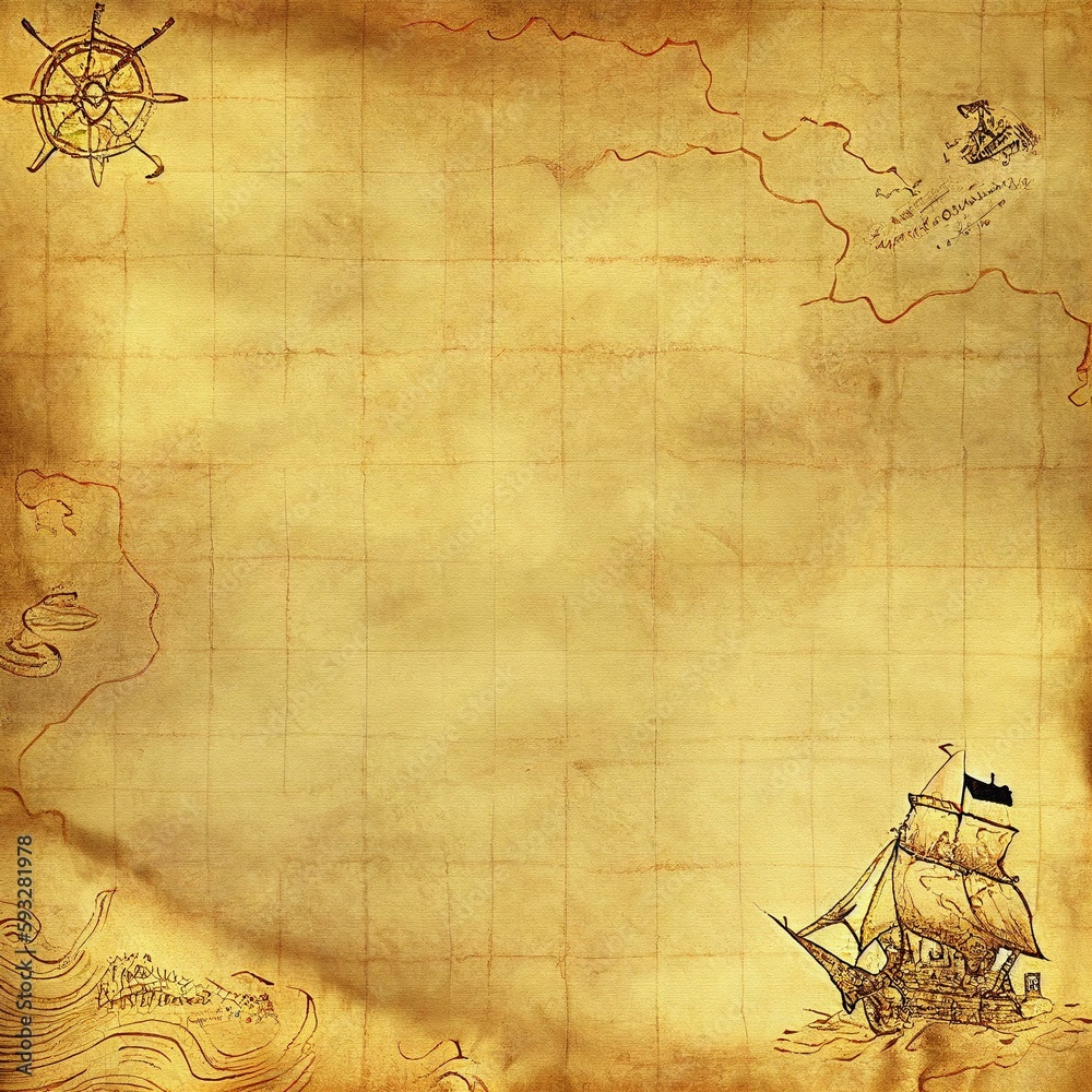 Old Blank Pirate Nautical Treasure Map Background Stock Photo 