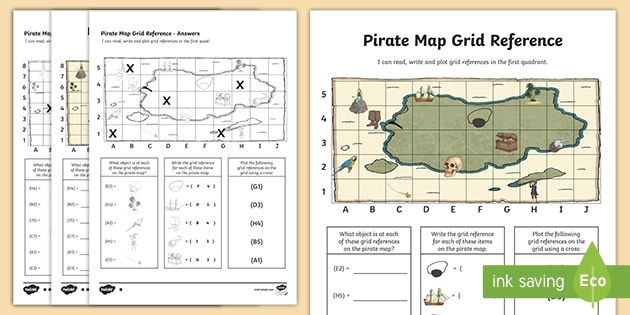 Teaching Grid Reference Pirate Map (teacher made) - Twinkl