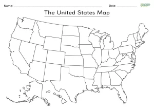 Free Printable Blank Map of the United States Worksheets