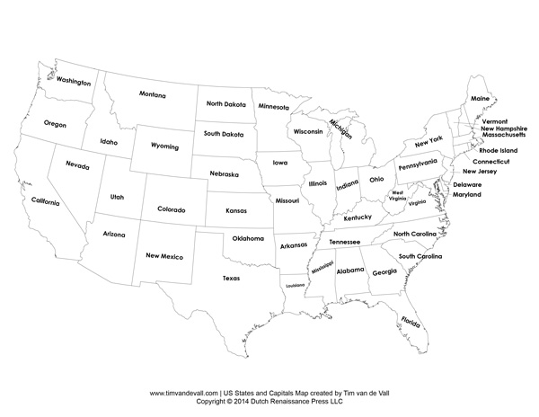 US States and Capitals Map | United States Map PDF - Tims Printables