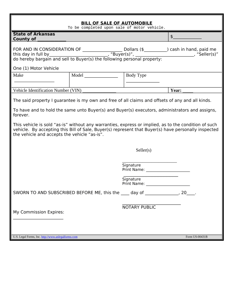 Arkansas Bill of Sale: Pre-built template | airSlate SignNow