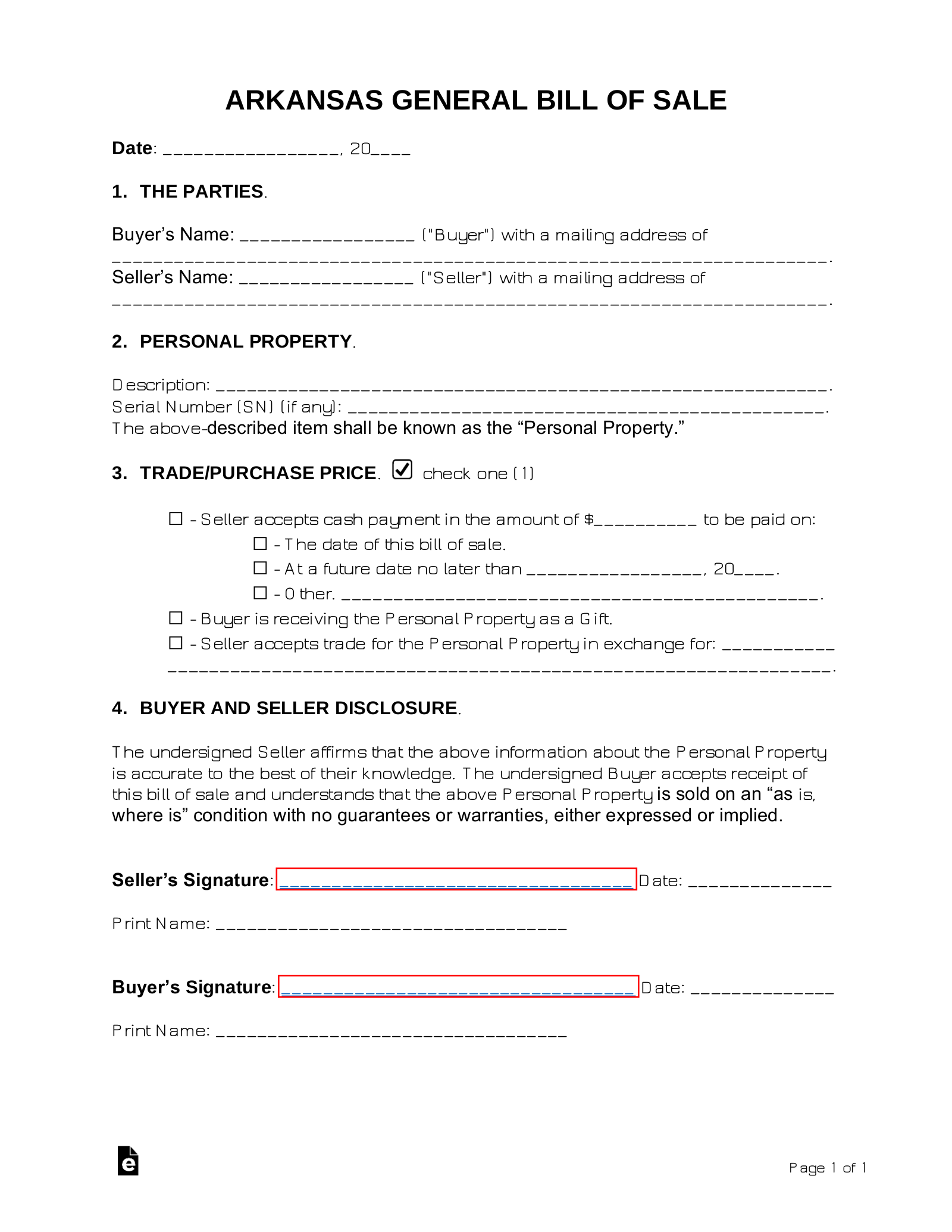 blank vehicle bill of sale arkansas
