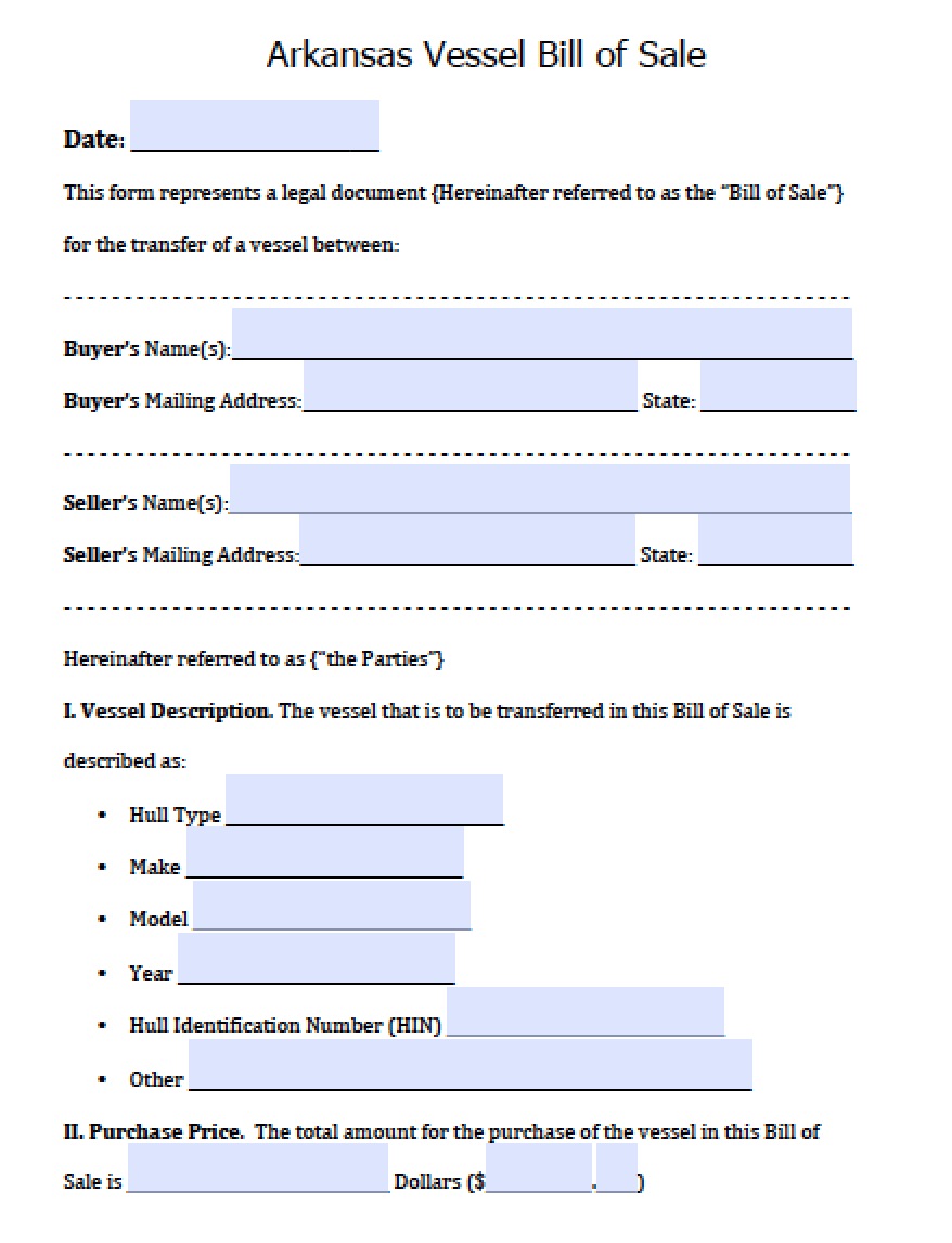 blank vehicle bill of sale arkansas