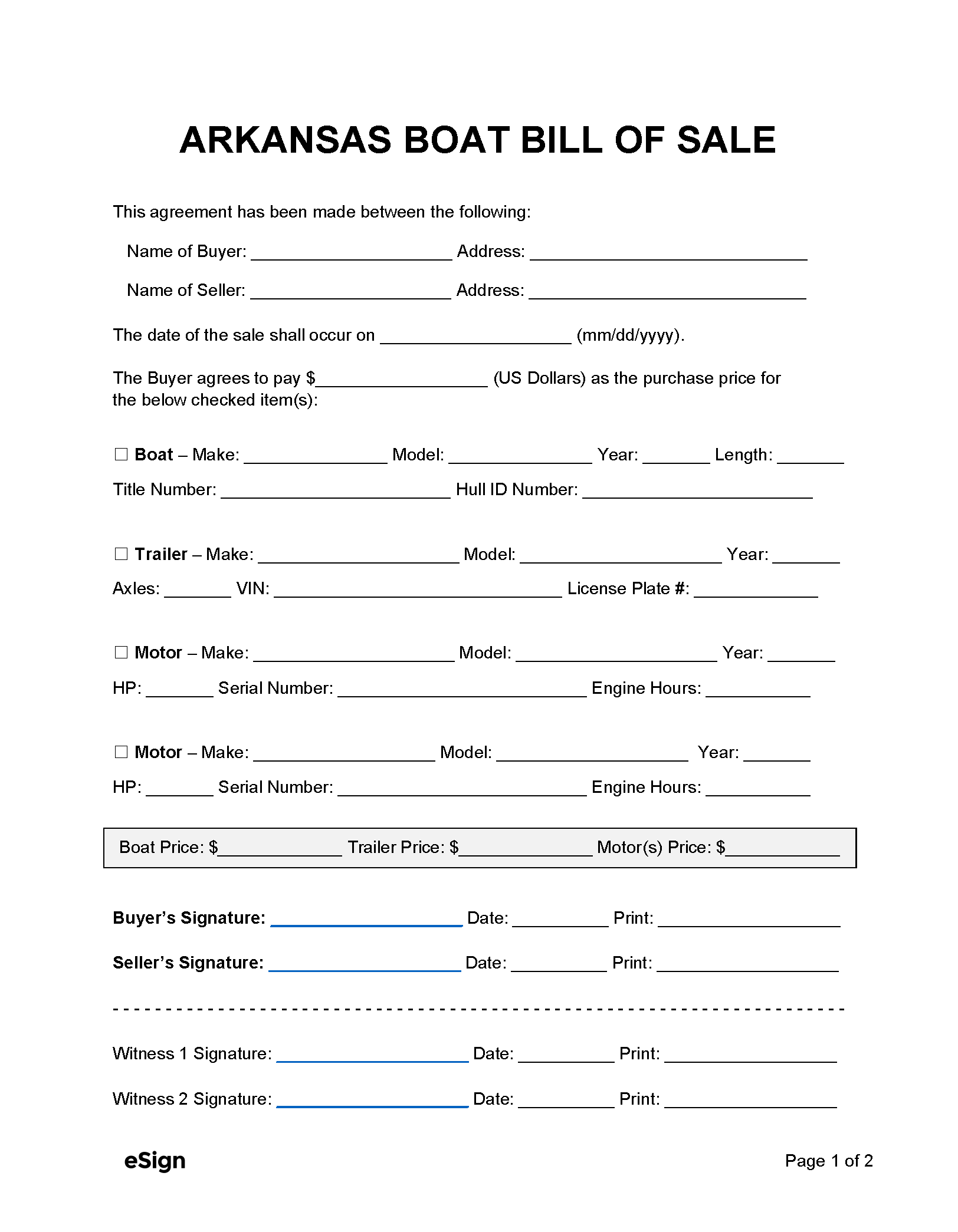 blank vehicle bill of sale arkansas