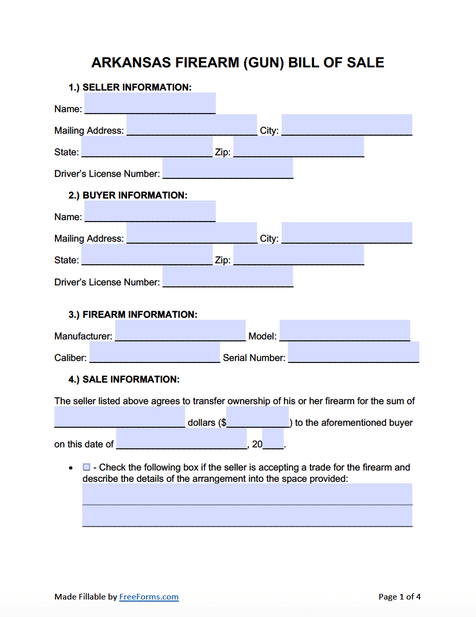 blank vehicle bill of sale arkansas