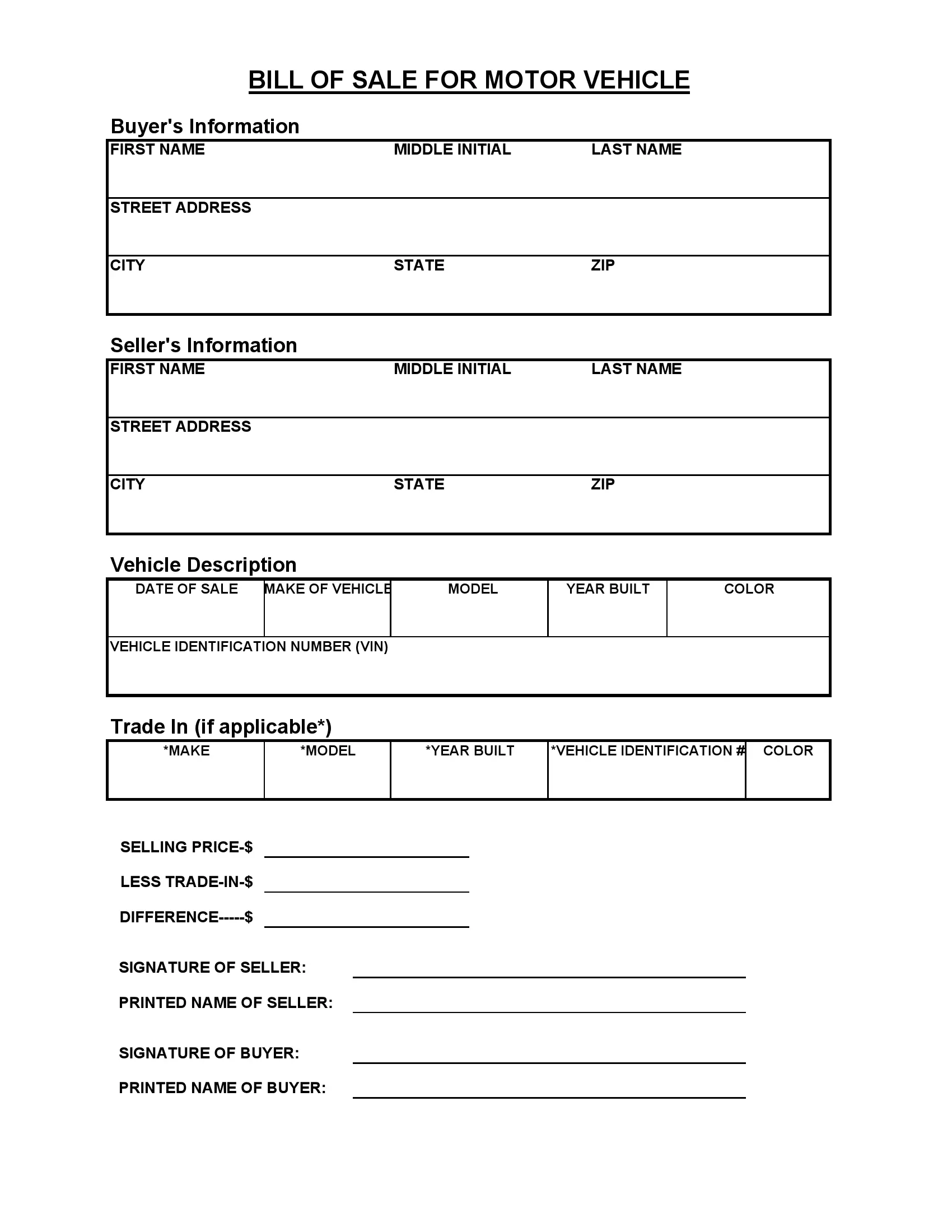 blank vehicle bill of sale arkansas