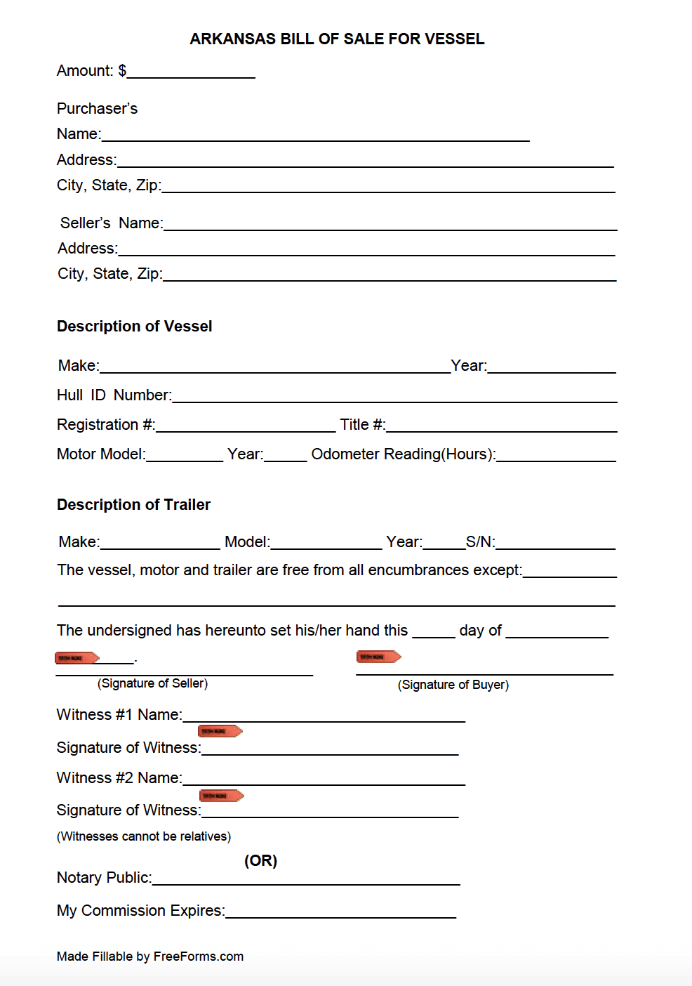 blank vehicle bill of sale arkansas
