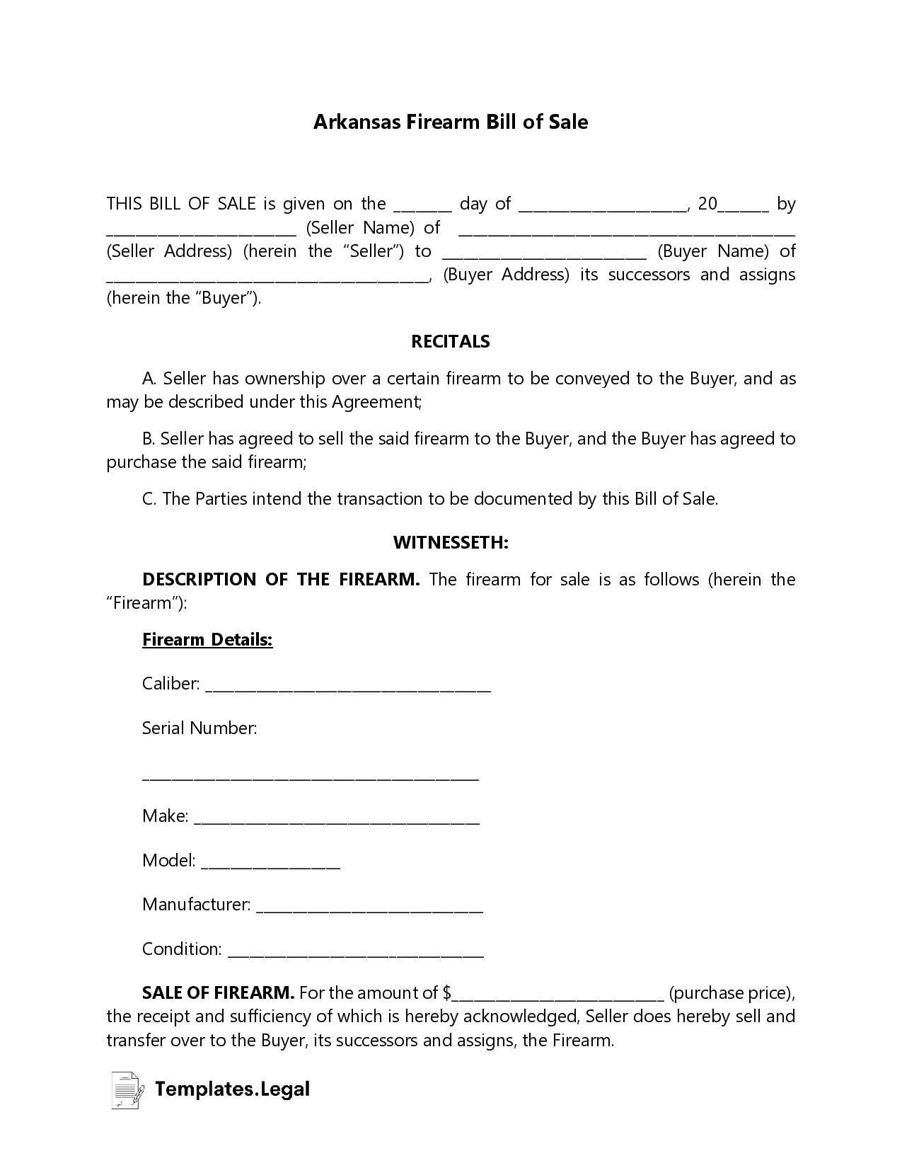 blank vehicle bill of sale arkansas