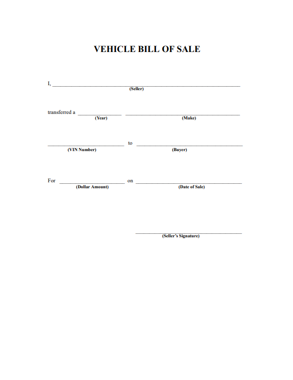 blank vehicle bill of sale printable