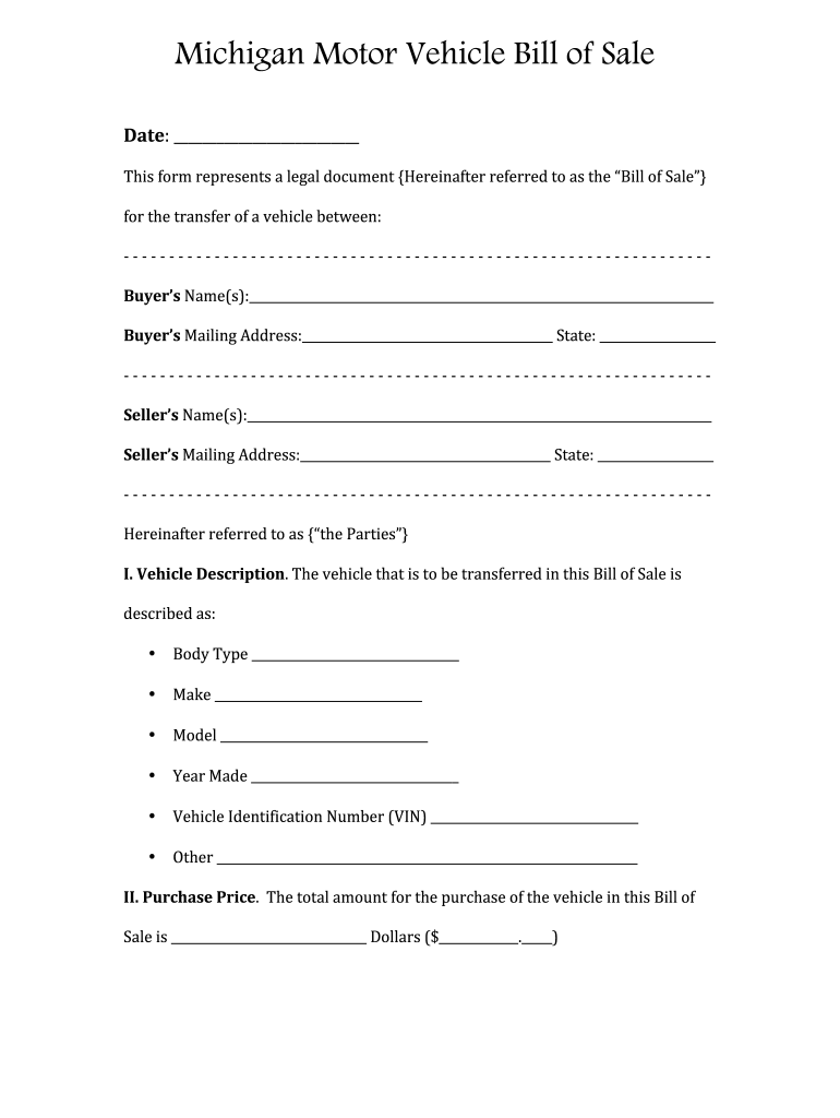 blank vehicle bill of sale printable