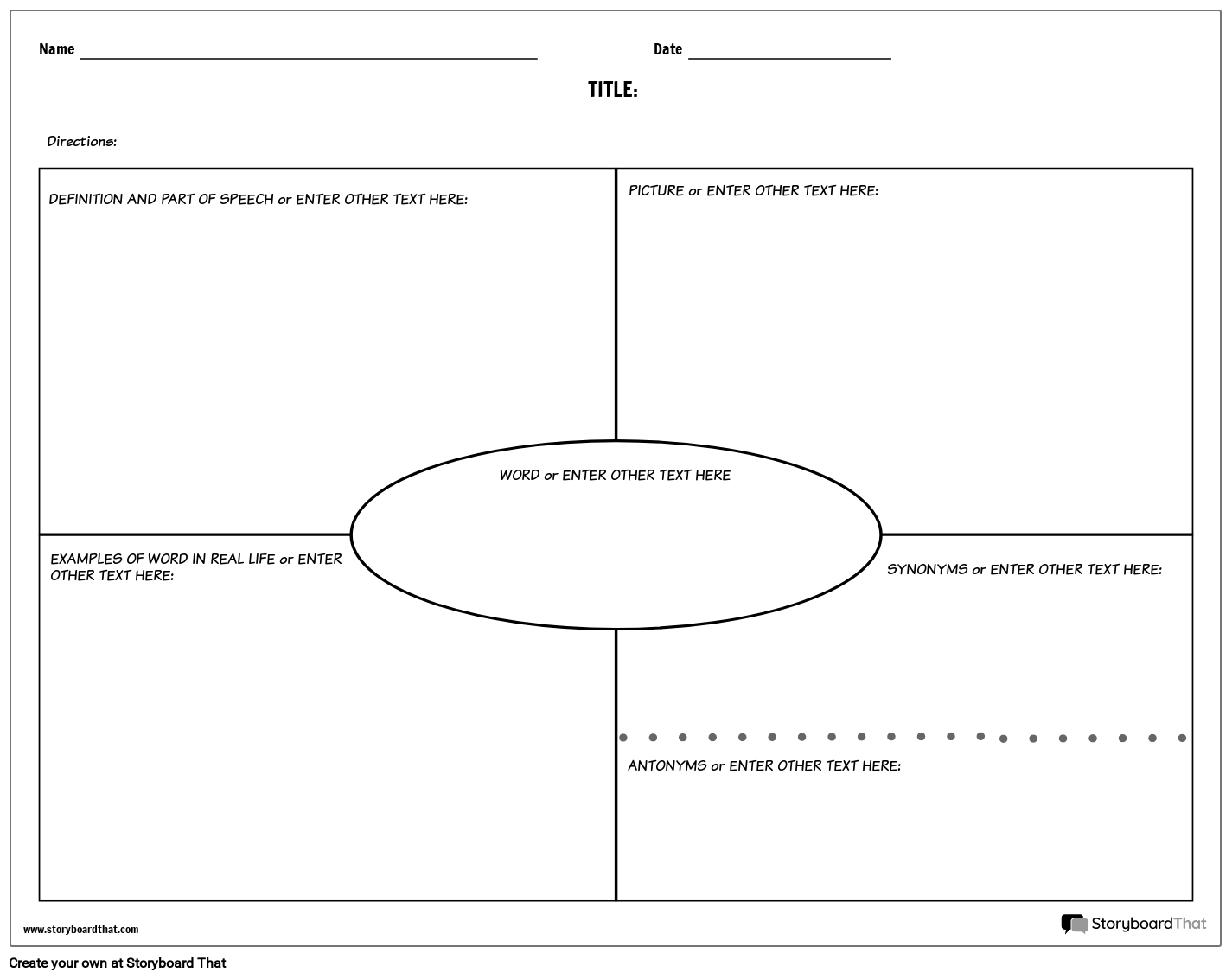 blank vocabulary worksheet