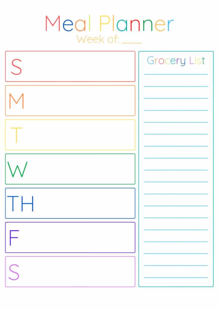 blank weekly meal planning sheets
