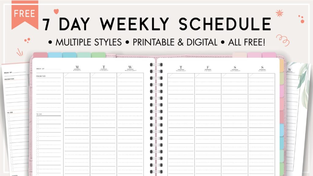 7 Day Weekly Schedule Template - World of Printables