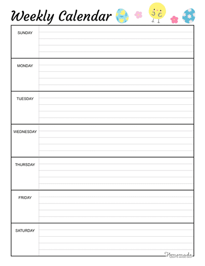 Free Printable Weekly Calendar Template - Worksheets Library