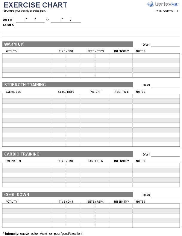 Free Exercise Chart - Printable Exercise Chart Template