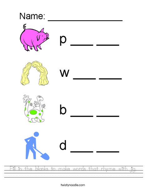 Fill in the blanks to make words that rhyme with jig Worksheet ...