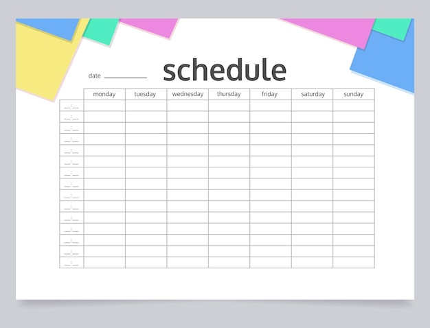 Premium Vector | School timetable worksheet design template Blank ...