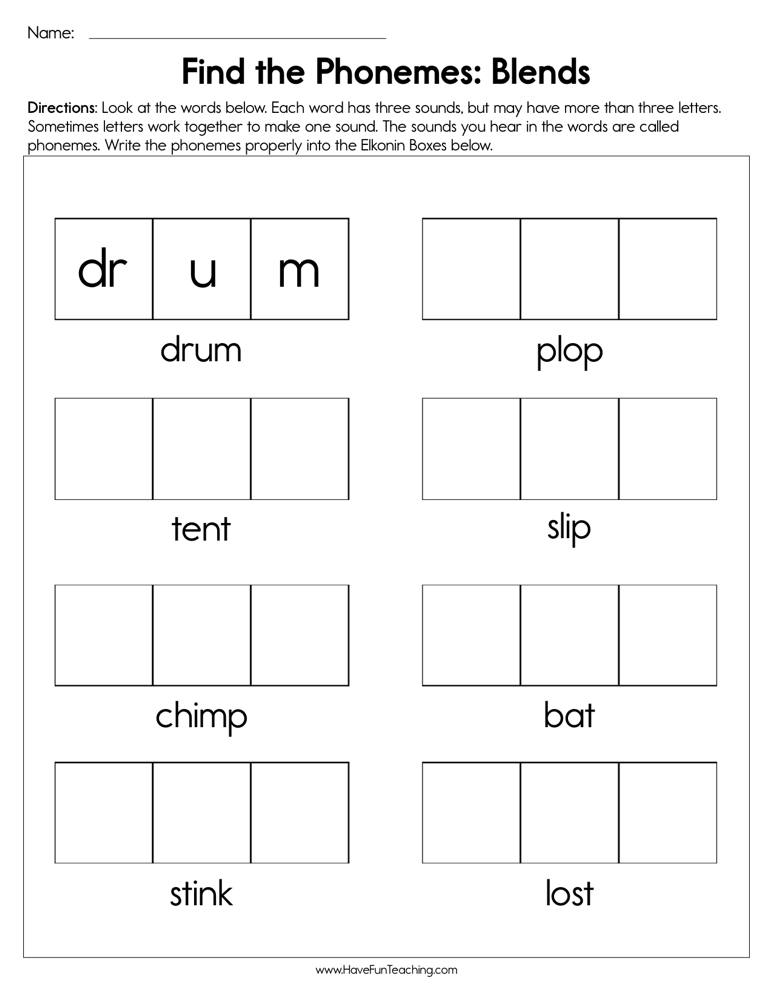 Find the Phonemes Blends Worksheet  