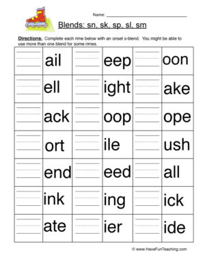 blend sounds worksheet