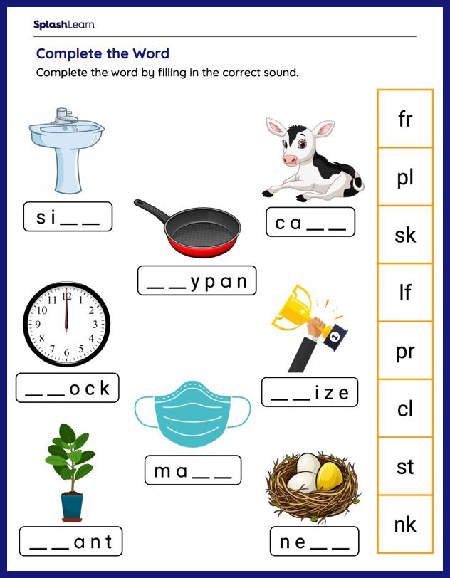 Consonant Blends Worksheets for Kids Online