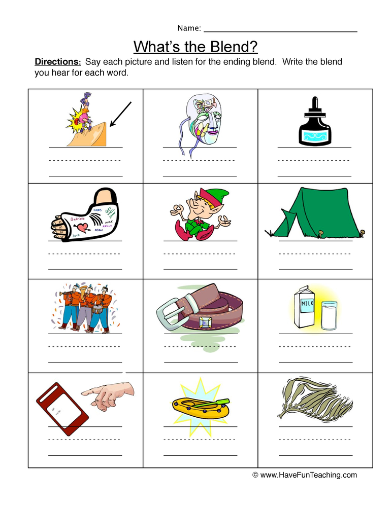 Ending Blends Pictures Worksheet  