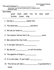 Initial Consonant Blends Mixed Worksheet for 1st - 2nd Grade ...
