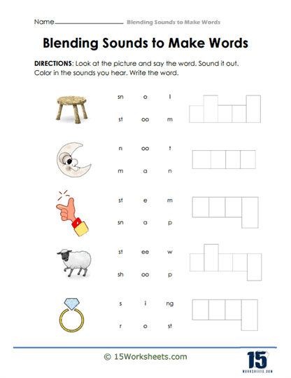 blending words kindergarten worksheet