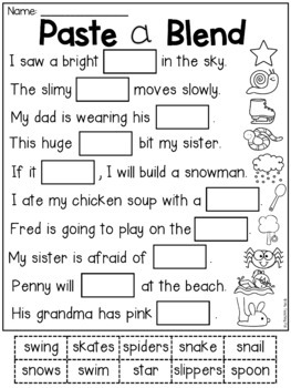 Blends Worksheets - S Blends, L Blends, R Blends