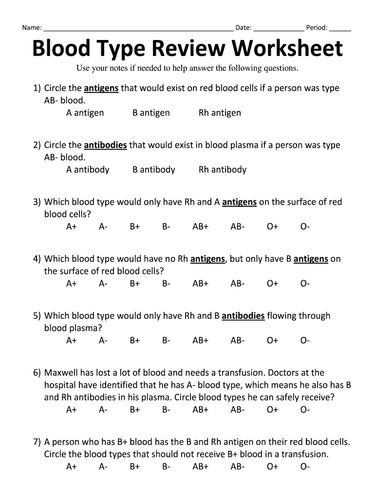 Blood type review worksheet: Fill out &  sign online | DocHub