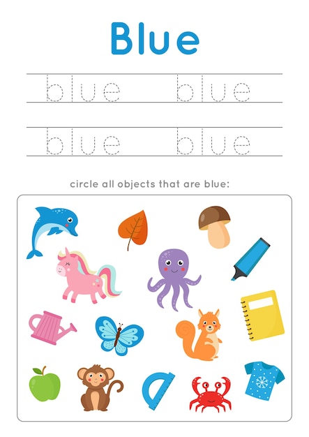 Premium Vector | Blue color worksheet. Learning basic colors for ...