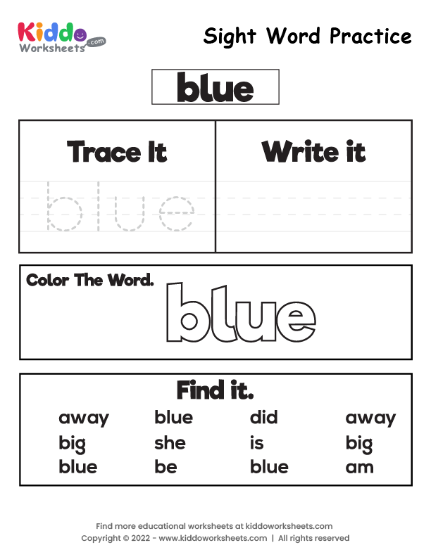 Free Printable Sight Word Practice blue Worksheet - kiddoworksheets