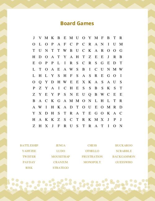board games word search printable