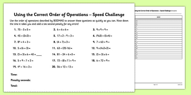 Speed Challenge Resource - Math Resources (teacher made)