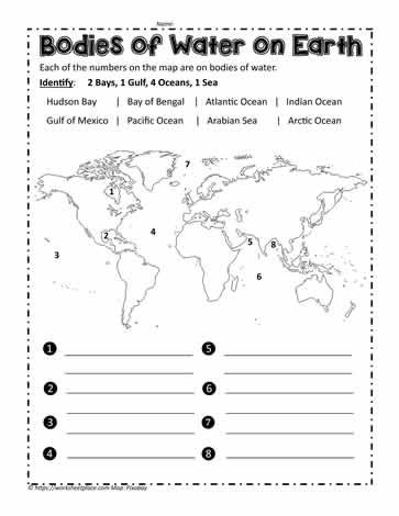 bodies of water worksheet