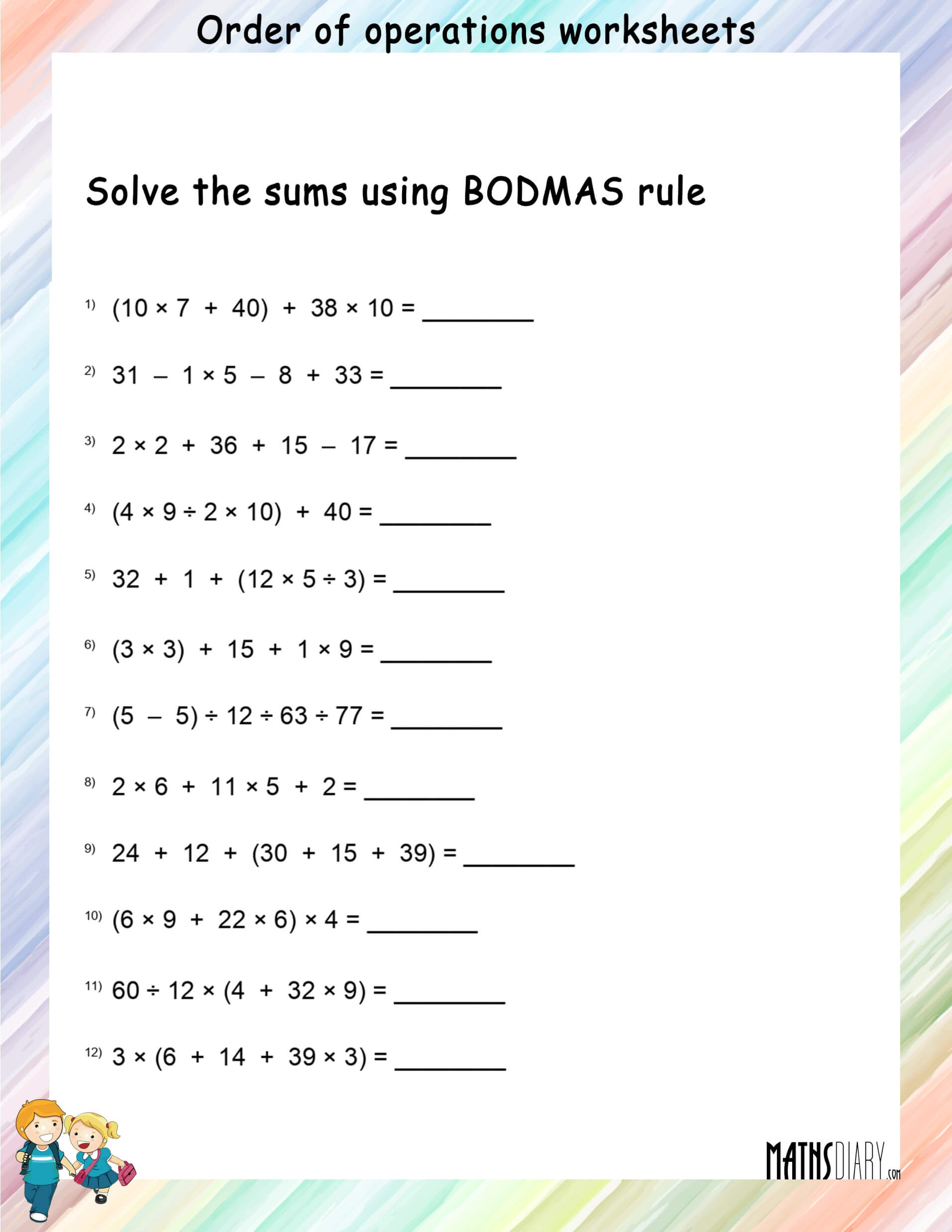 Order Of Operations Math Worksheets Worksheets Library