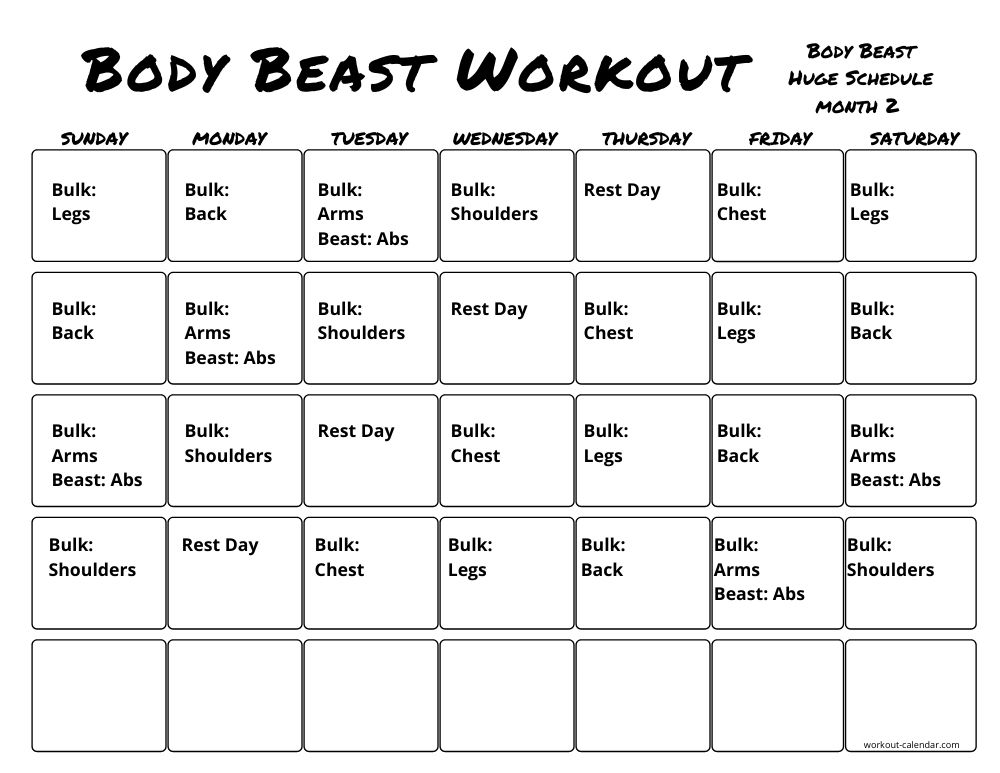 Body Beast Workout Calendar - Print A Workout Calendar