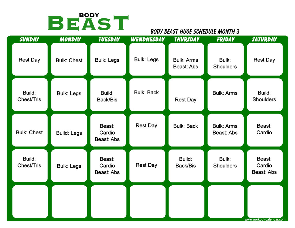Body Beast Workout Calendar - Print A Workout Calendar